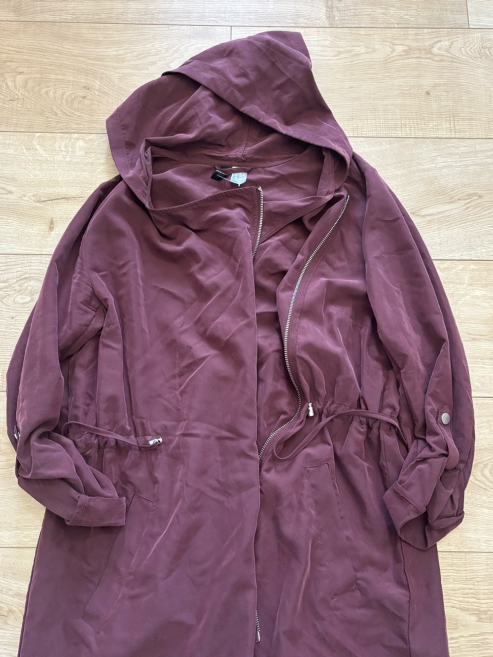 H&M Lightweight Burgundy Maroon Jacket Hooded Anorak Coat Size 12
